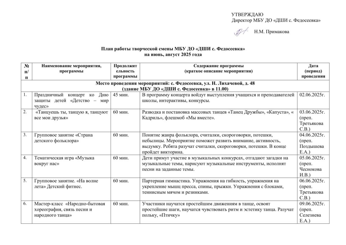 План работы